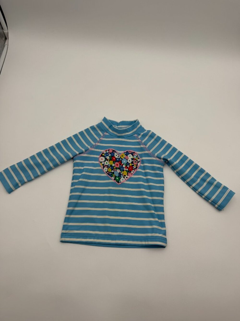 Baby Boden blue and white stripe long-sleeve sun guard swim top